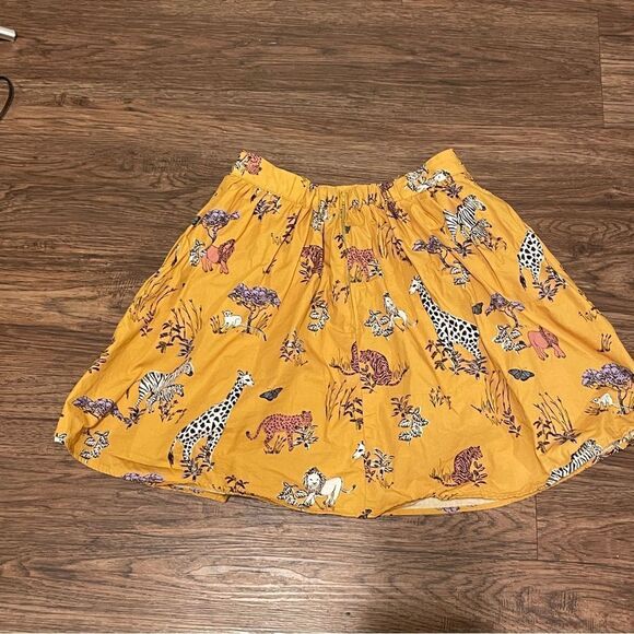 ModCloth Mini Skater Safari Animal Skirt Mustard Yellow White Black Pink Size M - Picture 13 of 13